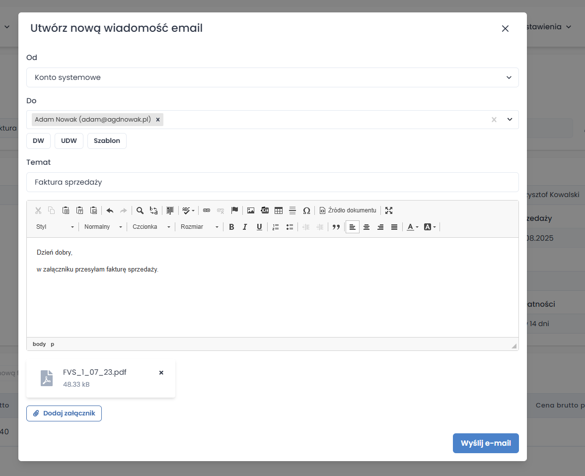 Wysyłka wiadomości mailowej